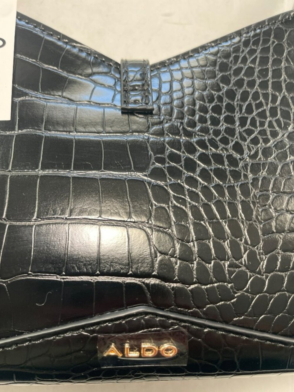 Aldo Julietta Black Croc-Embossed Shoulder Bag Adjustable Strap Gold Accents NWT - Picture 3 of 9